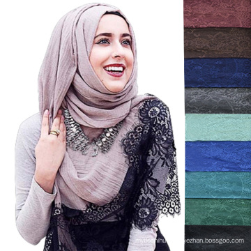 New design fashion solid color plain lace women muslim hijab scarf dubai